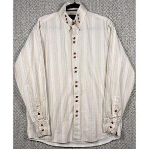 H2O Ivory Jacquard Textured Tonal Stripe Shirt L Statement Buttons Long Sleeve
